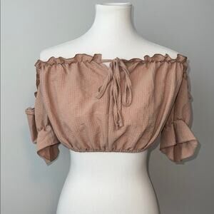 Shein Off-Shoulder Ruffle Tan Crop Top Women's Medium